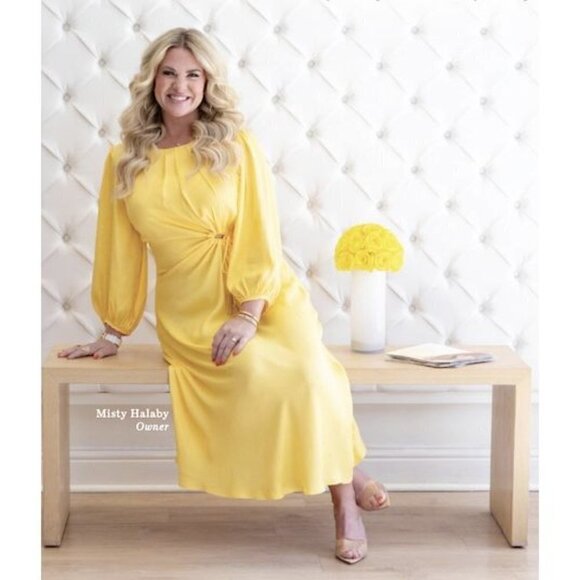 FARM RIO Cutout Piped Ring Midi Dress in Yellow Size Small - Picture 2 of 16